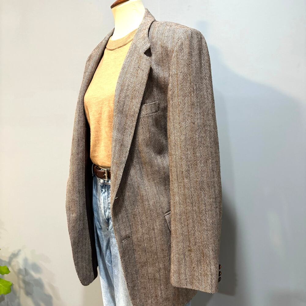 VTG Witty Brothers Herringbone Tweed Wool Blazer Jacket Brown Dark Academia, 42